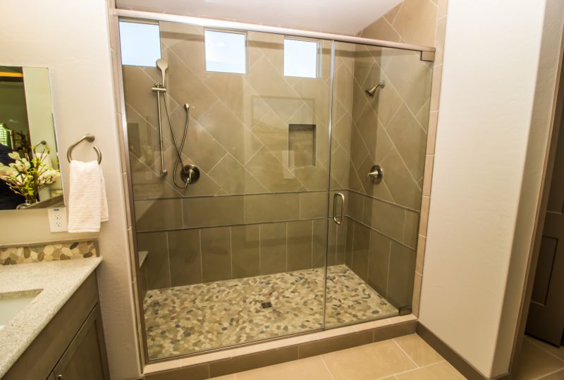 Double Showerheads in a Spacious Enclosure